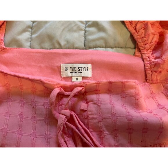 In the Style Tie Front Blouse Womens Size 8 Pink Boho Peasant Top Long Sleeve Sq - Picture 15 of 16